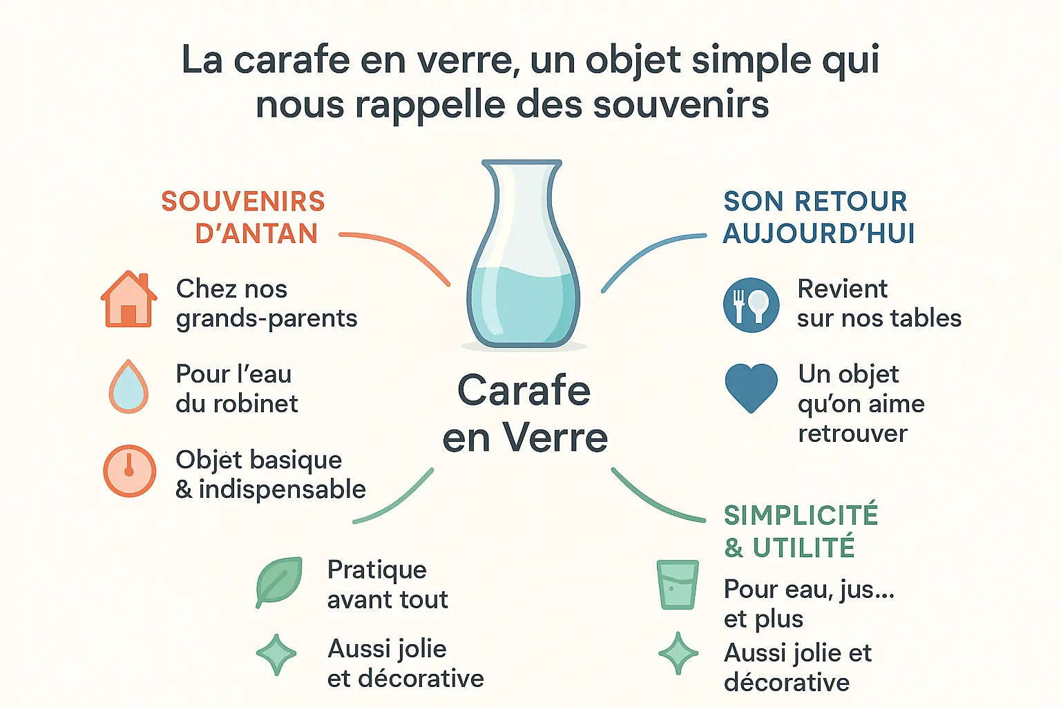 Carafe en verre vintage sur une table de cuisine rustique
