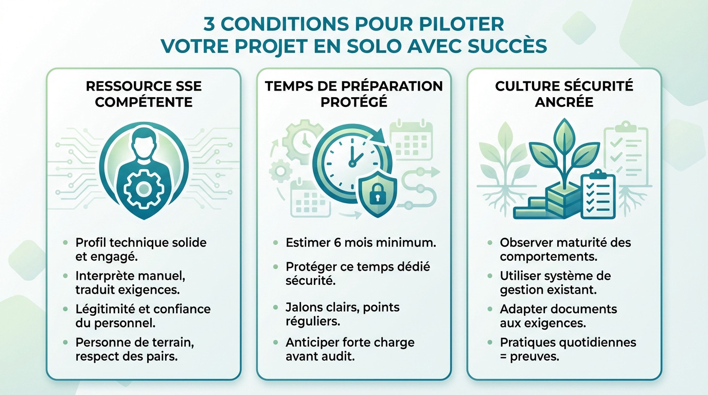 Organigramme montrant les étapes clés pour gérer une certification MASE en interne