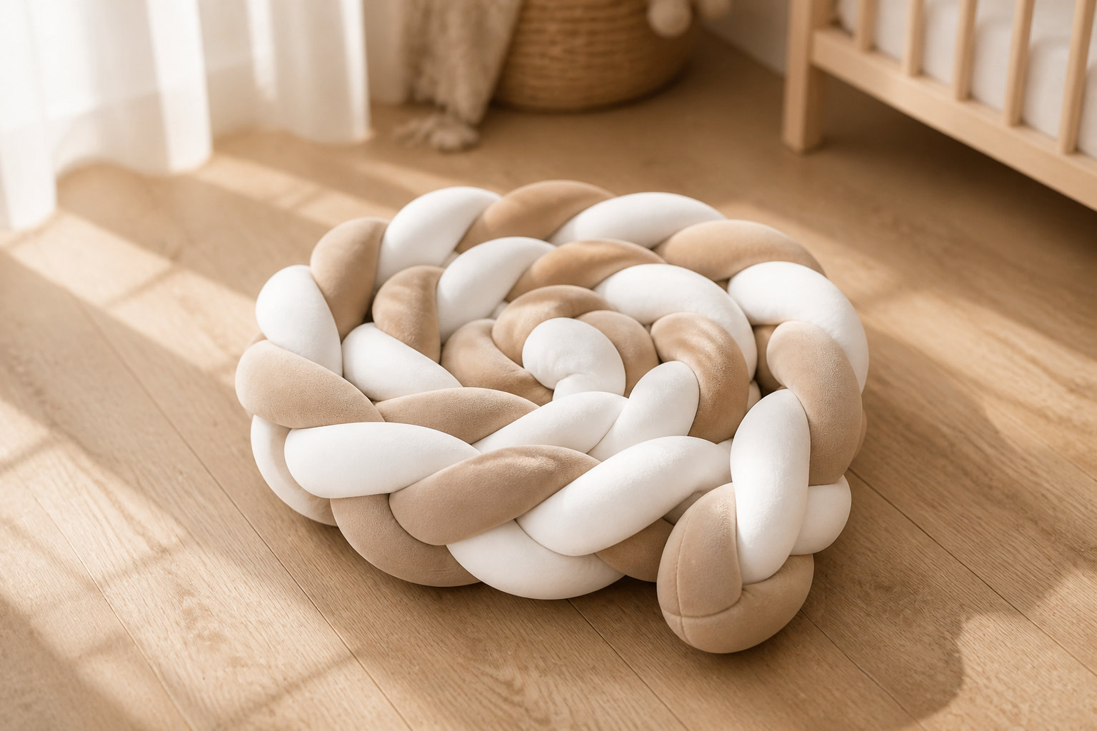 Tour de lit tresse beige et blanc