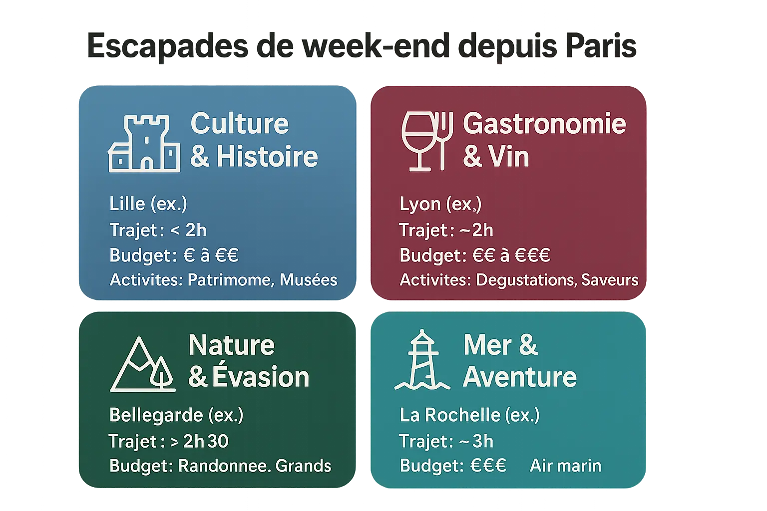 Carte des villes accessibles en train depuis Paris