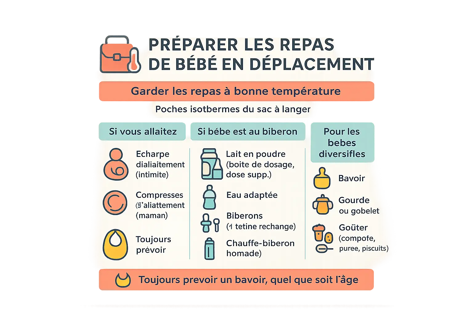 Organisation du sac à langer avec repas de bébé