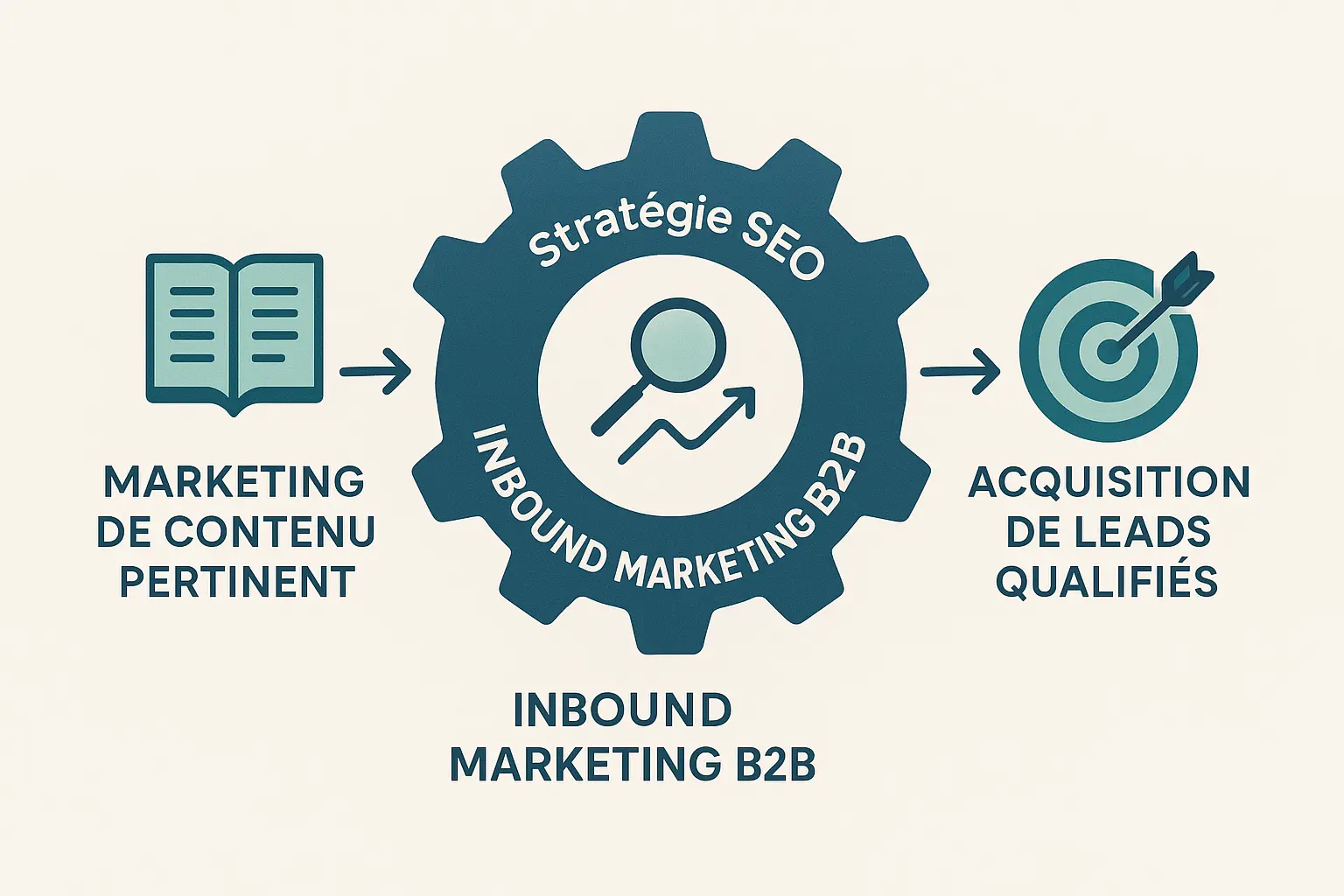 Schéma montrant l'intégration du SEO dans l'inbound marketing B2B