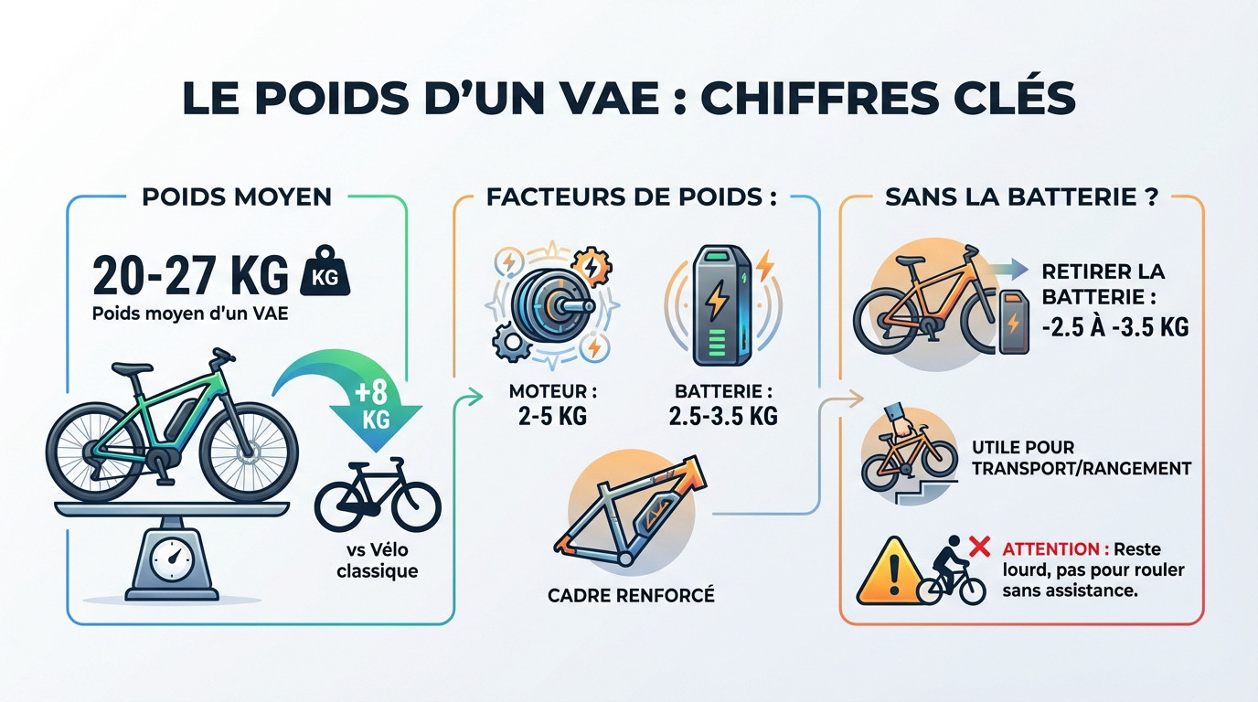 Vélo électrique sur une balance affichant son poids moyen