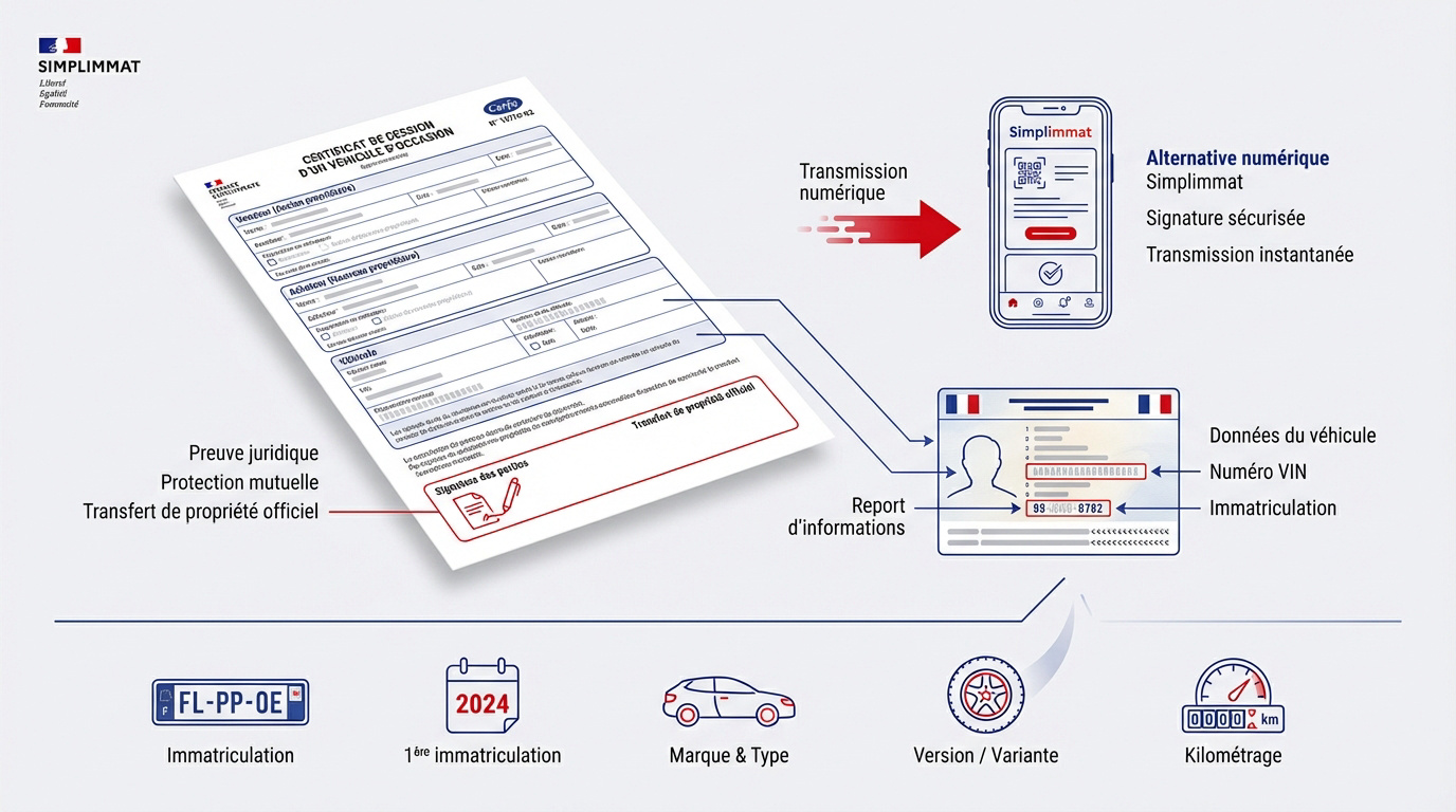 Interface de l'application Simplimmat pour la cession de véhicule
