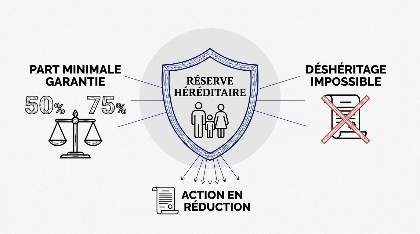 Schéma explicatif de la réserve héréditaire et de la quotité disponible en droit français