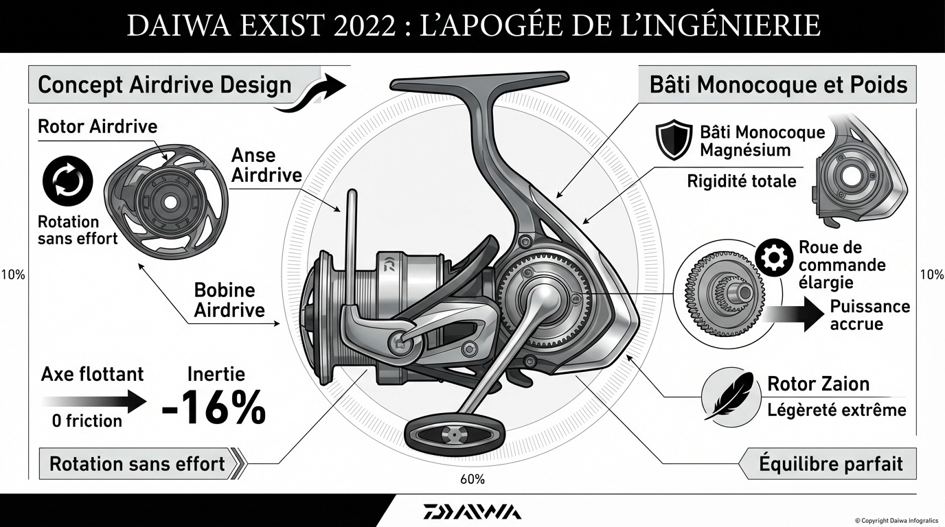 Moulinet Daiwa Exist 2022 avec technologie Airdrive Design