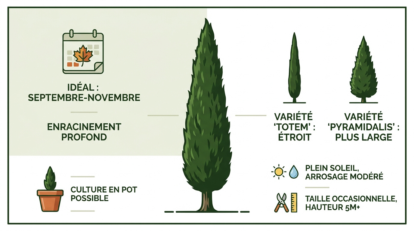 Jeune cyprès de Provence planté en alignement dans un jardin méditerranéen