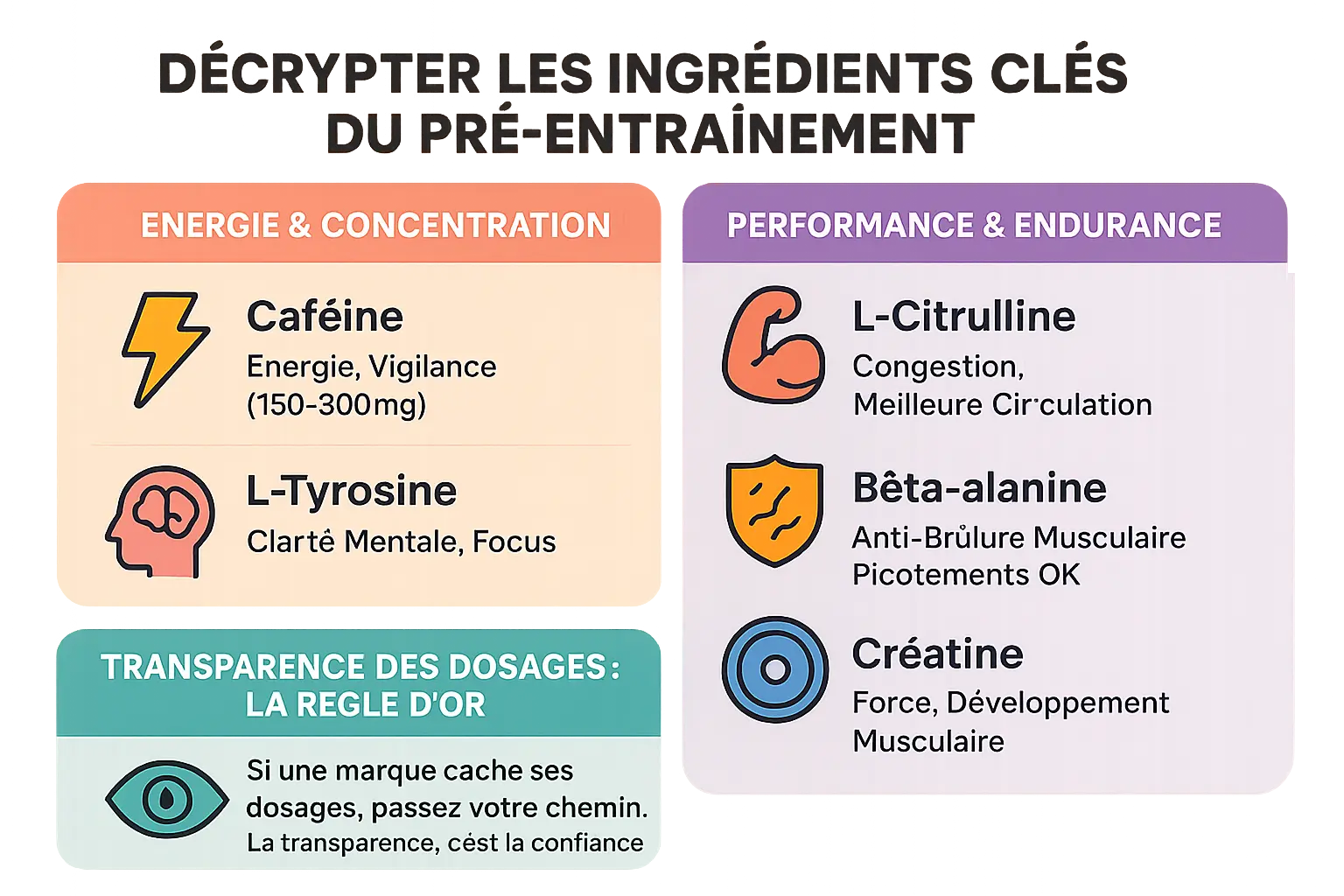 Principaux ingrédients des pre-workout 2024-2025