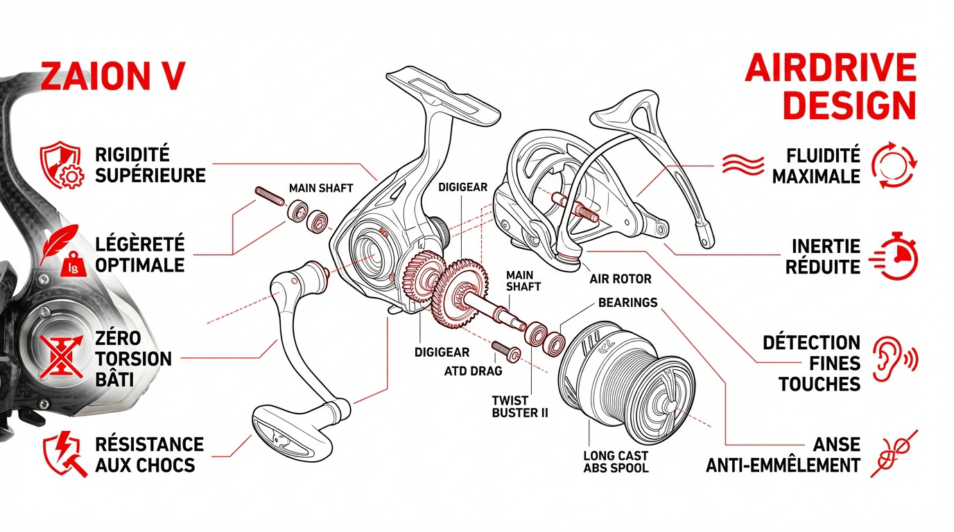Moulinet Daiwa Exceler LT 2023 avec technologie Zaion V et Airdrive Design