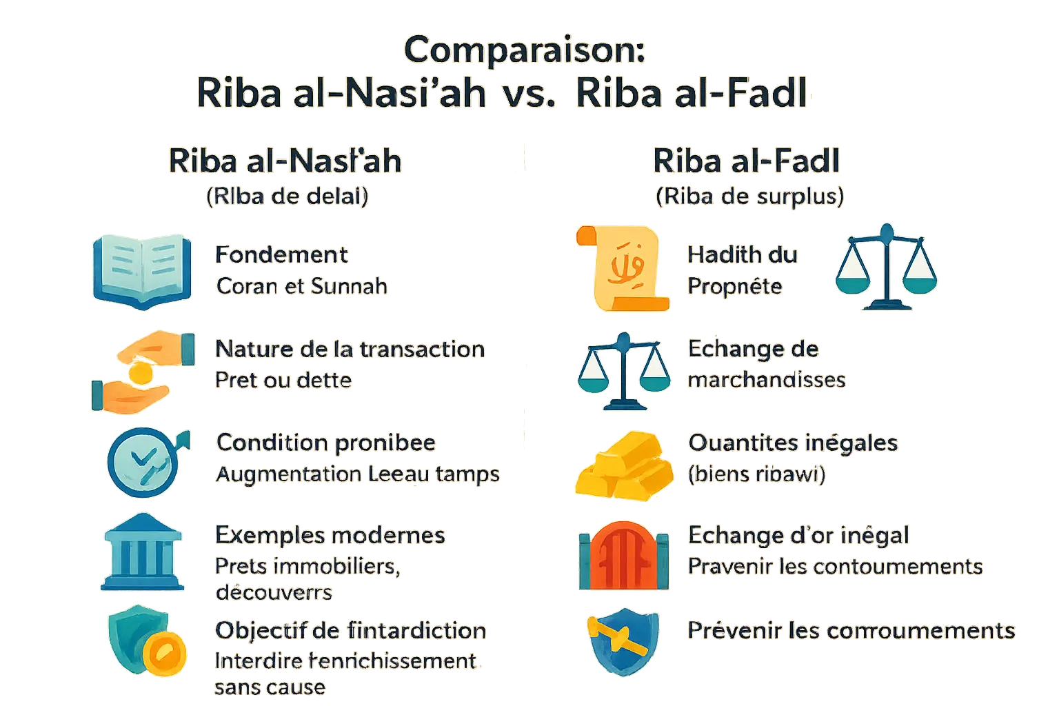 Comparaison visuelle entre Riba al-Nasi'ah et Riba al-Fadl