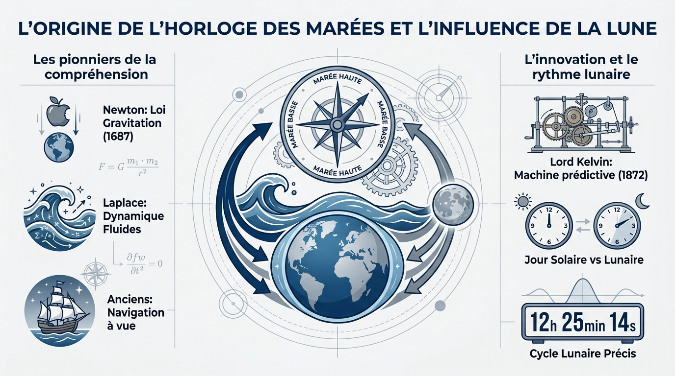 Origine de l'horloge des marées et influence de la lune