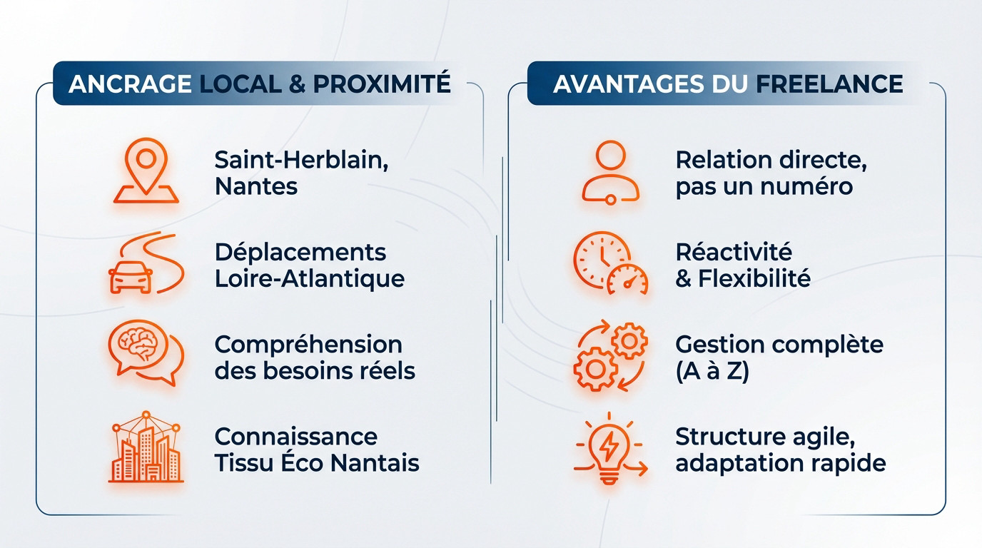 Webmaster freelance expert travaillant sur un projet local à Saint-Herblain