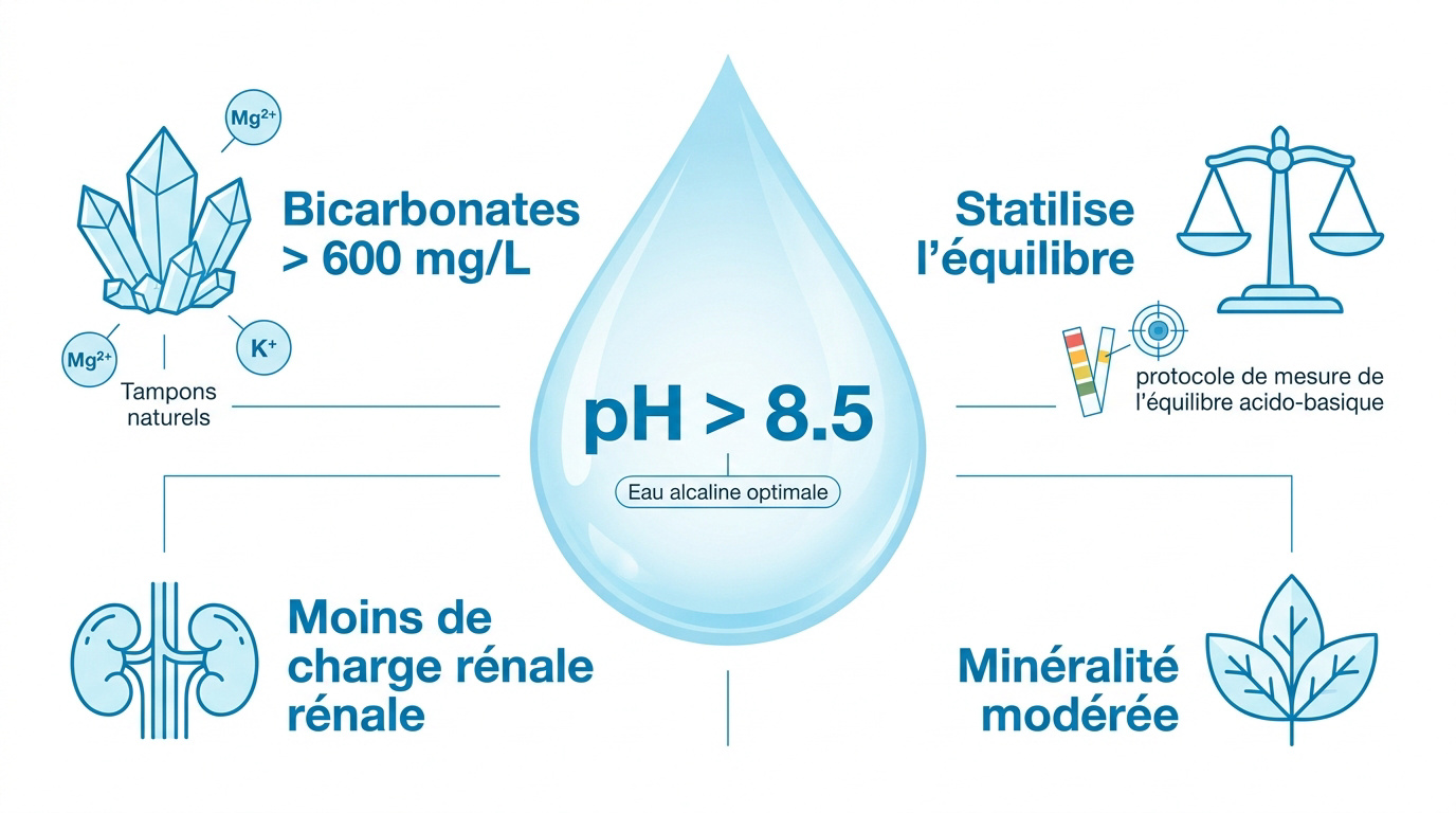 Critères de sélection d'une eau alcaline : pH, bicarbonates et résidus à sec