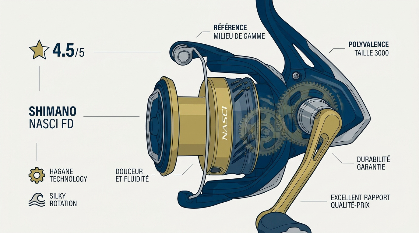 Détails techniques et design du moulinet Shimano Nasci FD