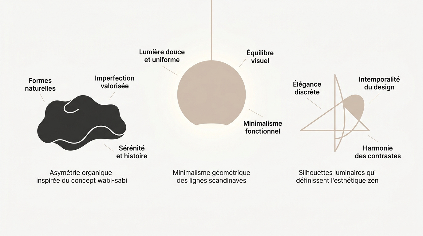 Infographie comparant le design de luminaire scandinave et japonais pour une ambiance zen