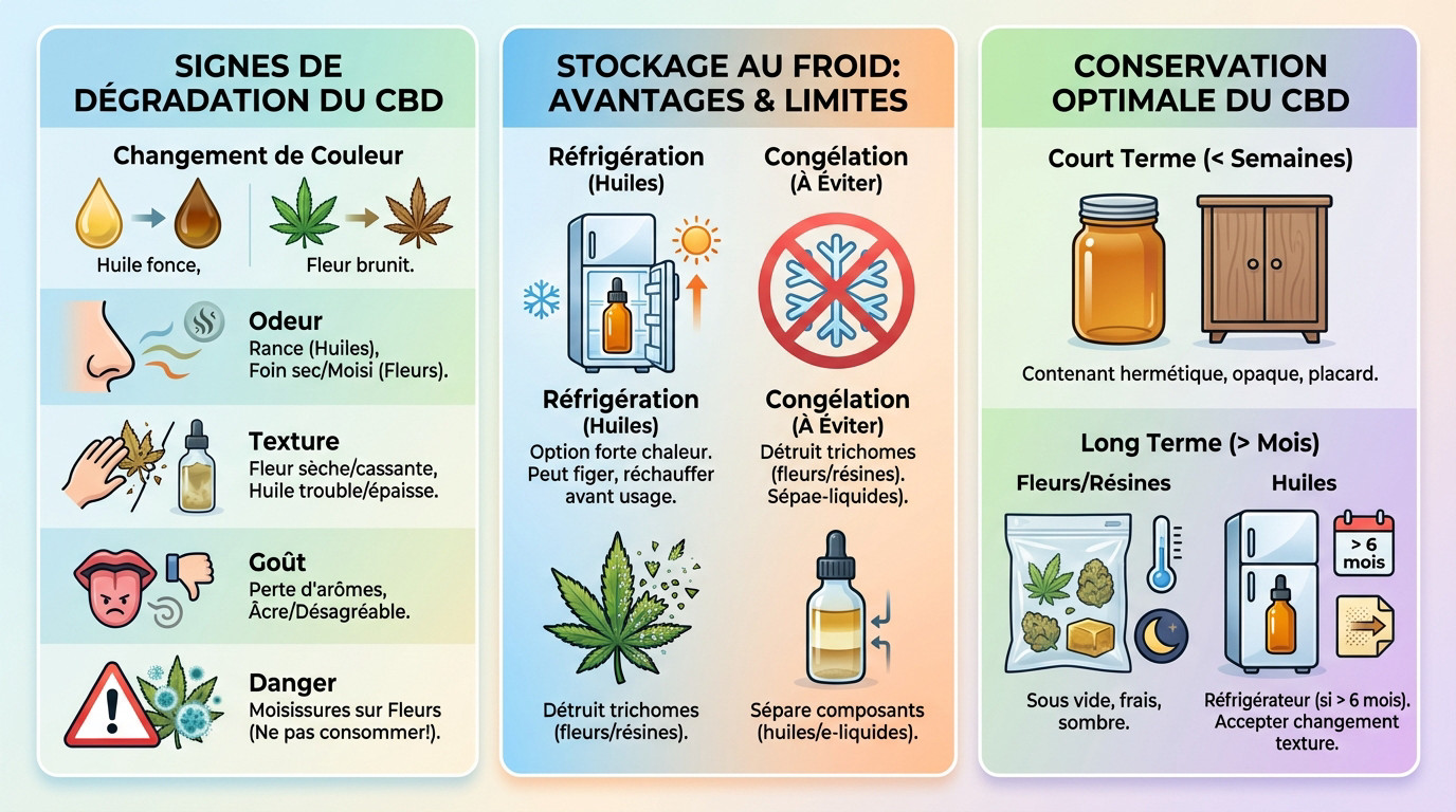 Comparaison visuelle entre une fleur de CBD saine et une fleur oxydée avec signes de moisissure