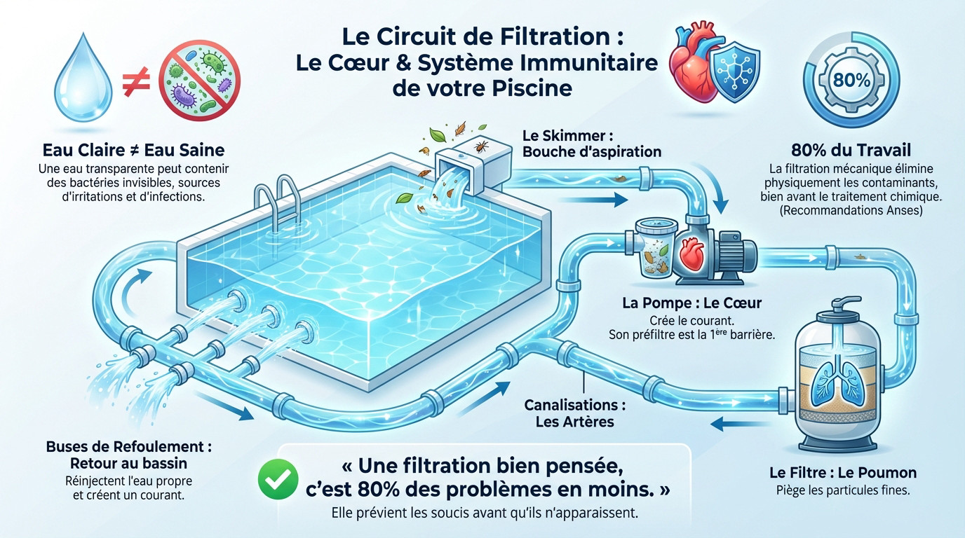 Schéma du circuit de filtration piscine comparé au système immunitaire humain