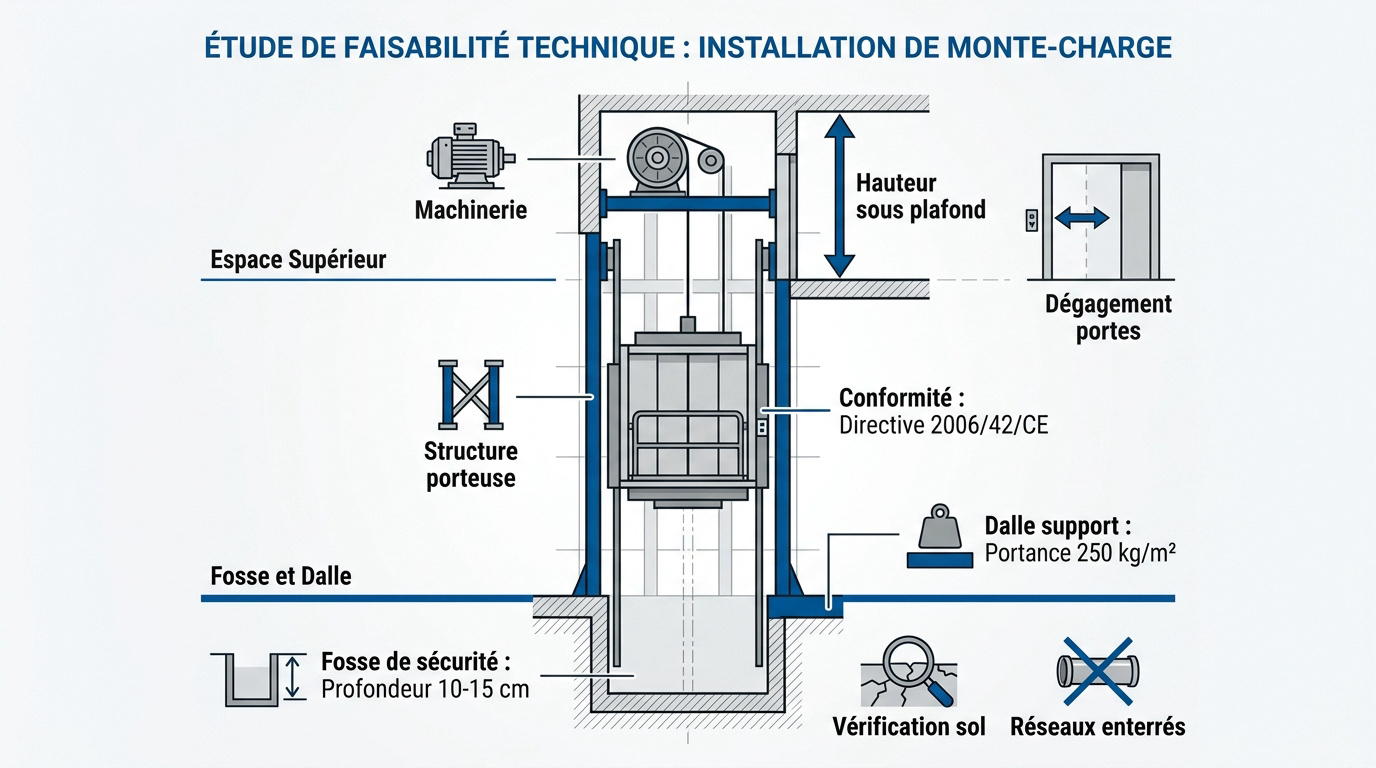 Analyse de la faisabilité technique pour l'installation d'un monte-charge industriel