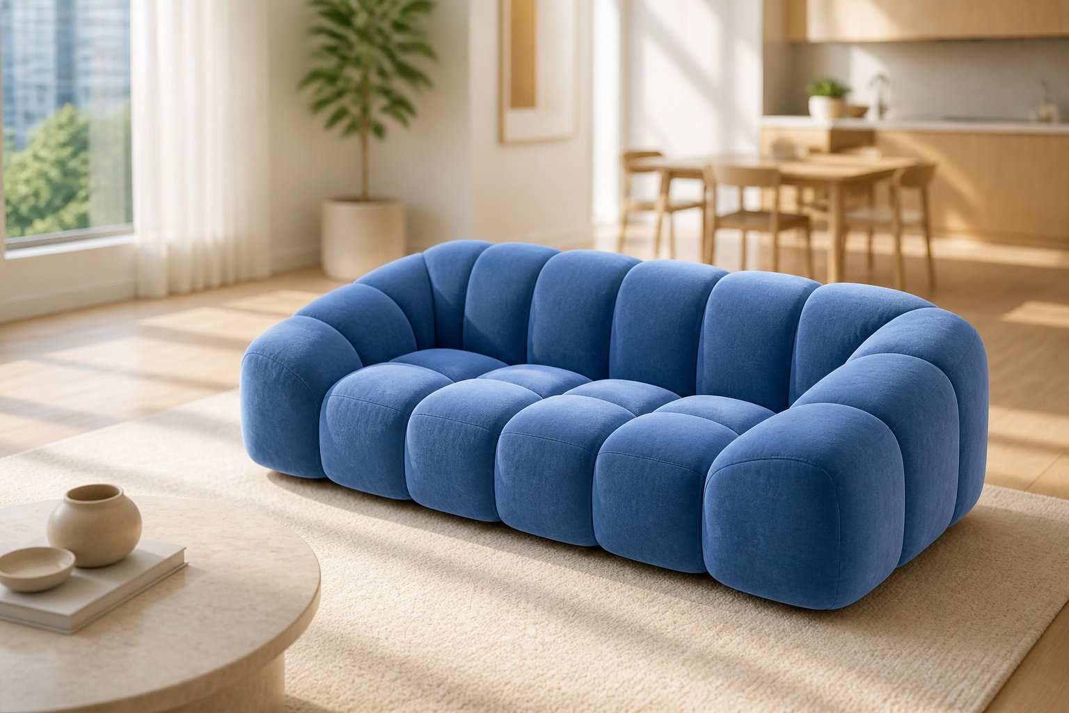 Canapé nuage 3 places AVA en velours texturé beige