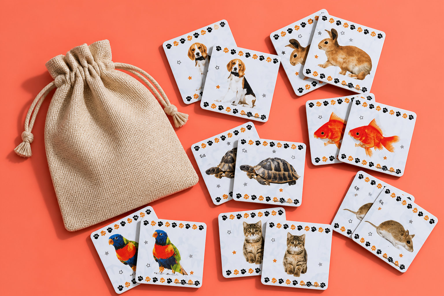 Jeu memory enfant en tissu animaux domestiques : la douceur du foyer