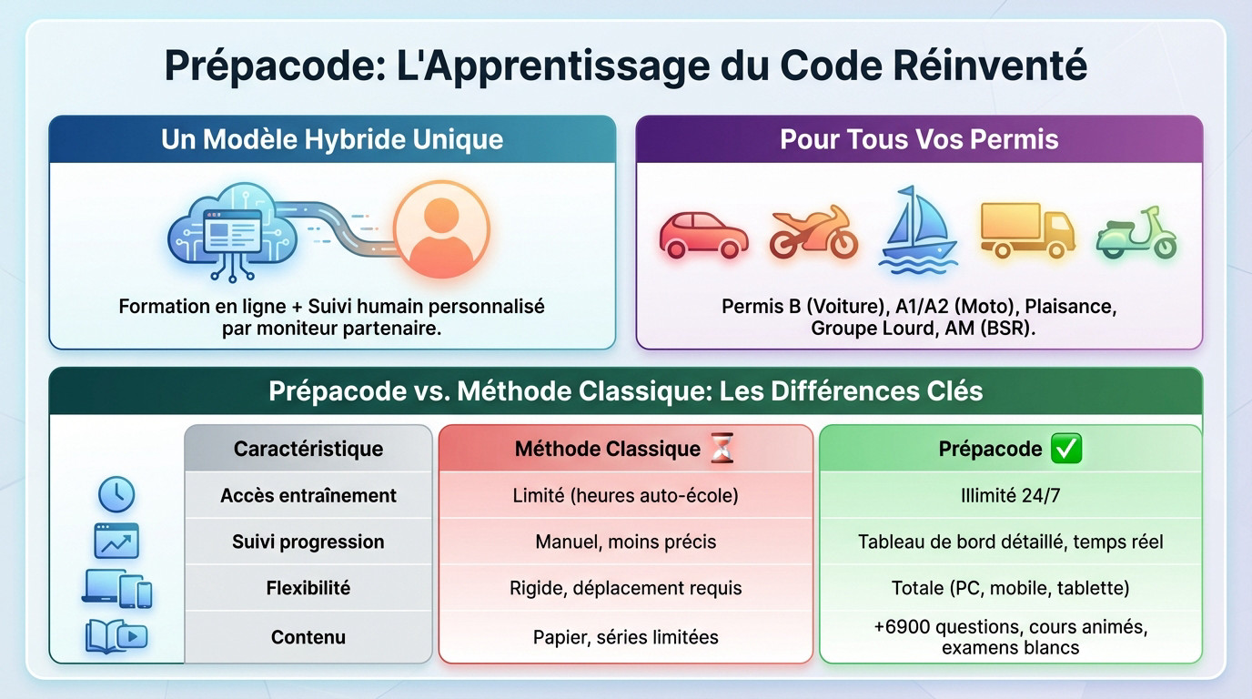 Prépacode examen code : réussir auto et moto en 2026 3 Interface de révision Prépacode sur tablette montrant un tableau de bord de suivi