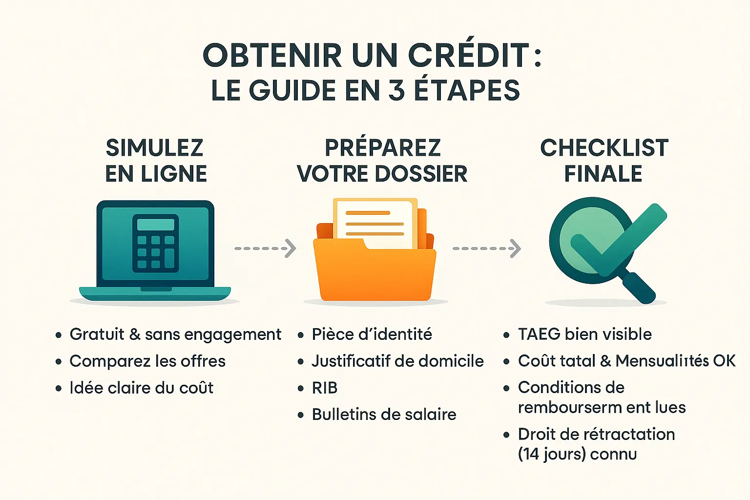Guide crédit simplifié - 3 étapes clés