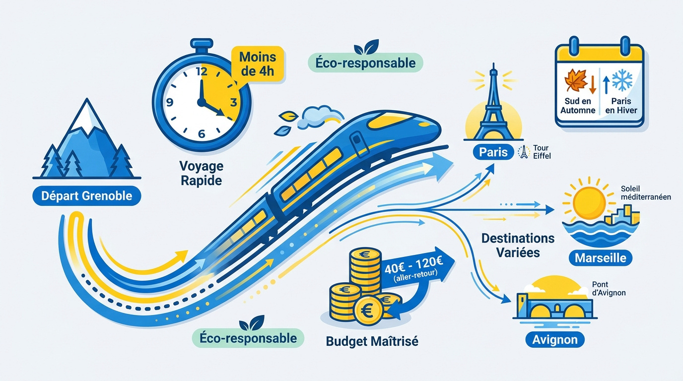 Voyage en train rapide et économique depuis la gare de Grenoble vers Paris et le Sud