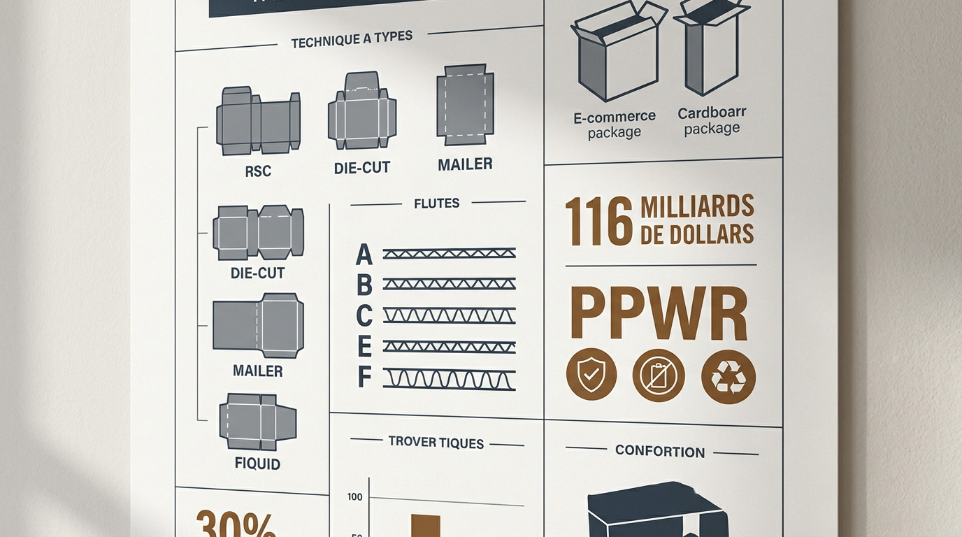 Infographie montrant la croissance du marché de l'emballage carton dans le secteur du e-commerce jusqu'en 2029
