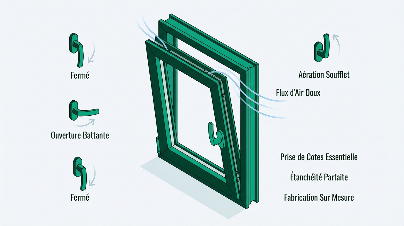 Positions d'une fenêtre oscillo-battante
