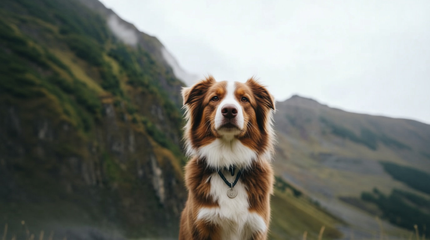 Chien de berger en paysage montagneux évoquant les noms nature