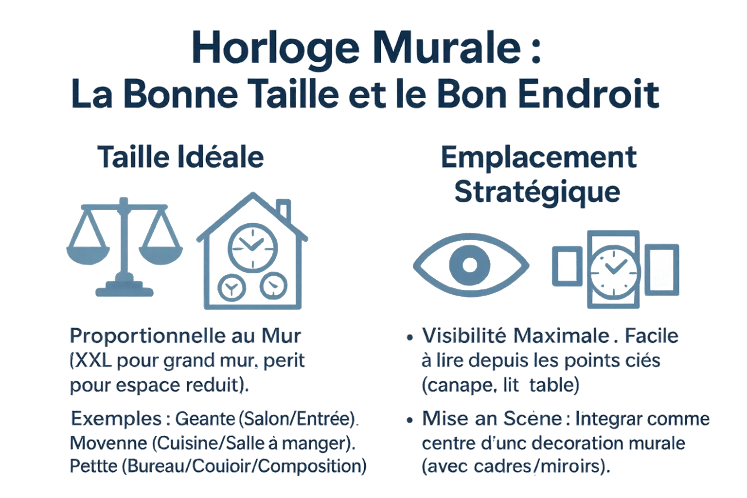 Guide visuel pour choisir la taille et l'emplacement d'une horloge murale