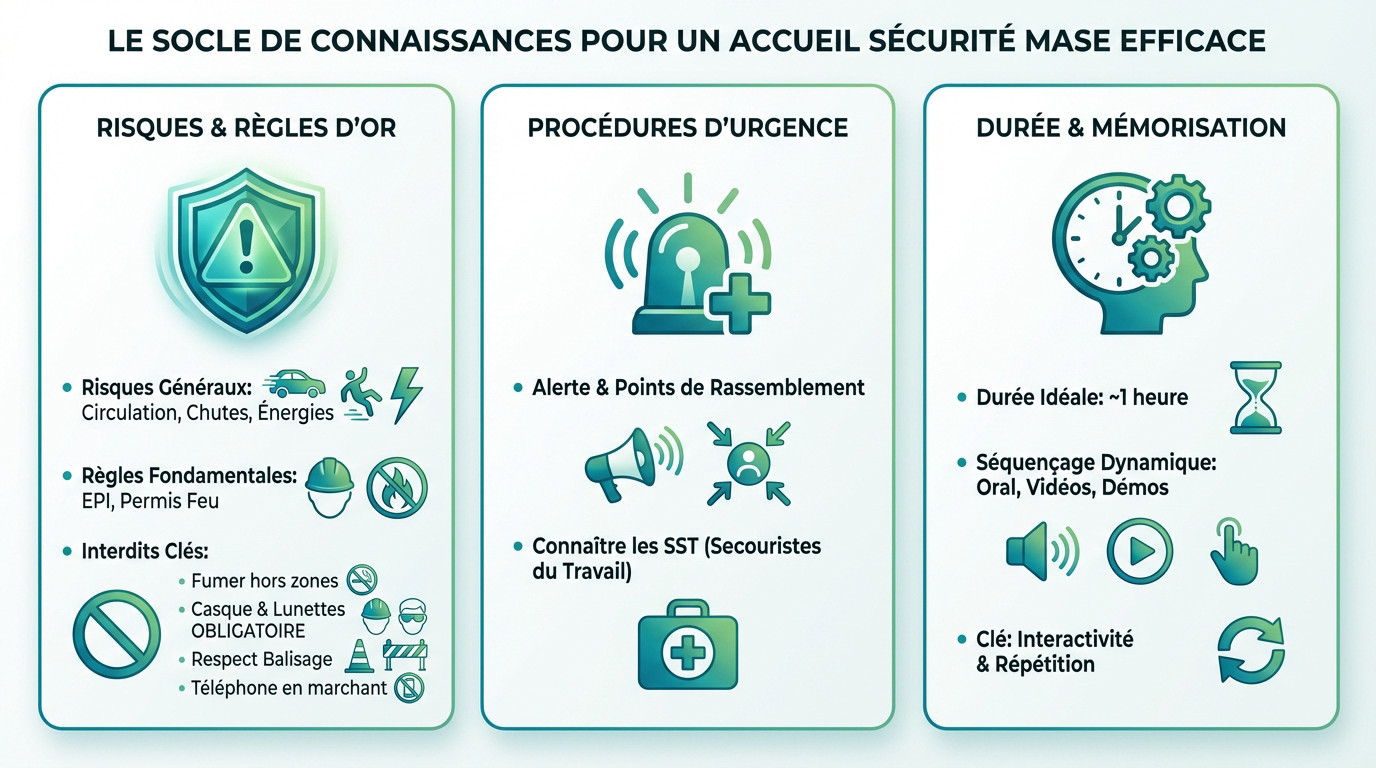 Session d'accueil sécurité MASE avec présentation des risques sur chantier