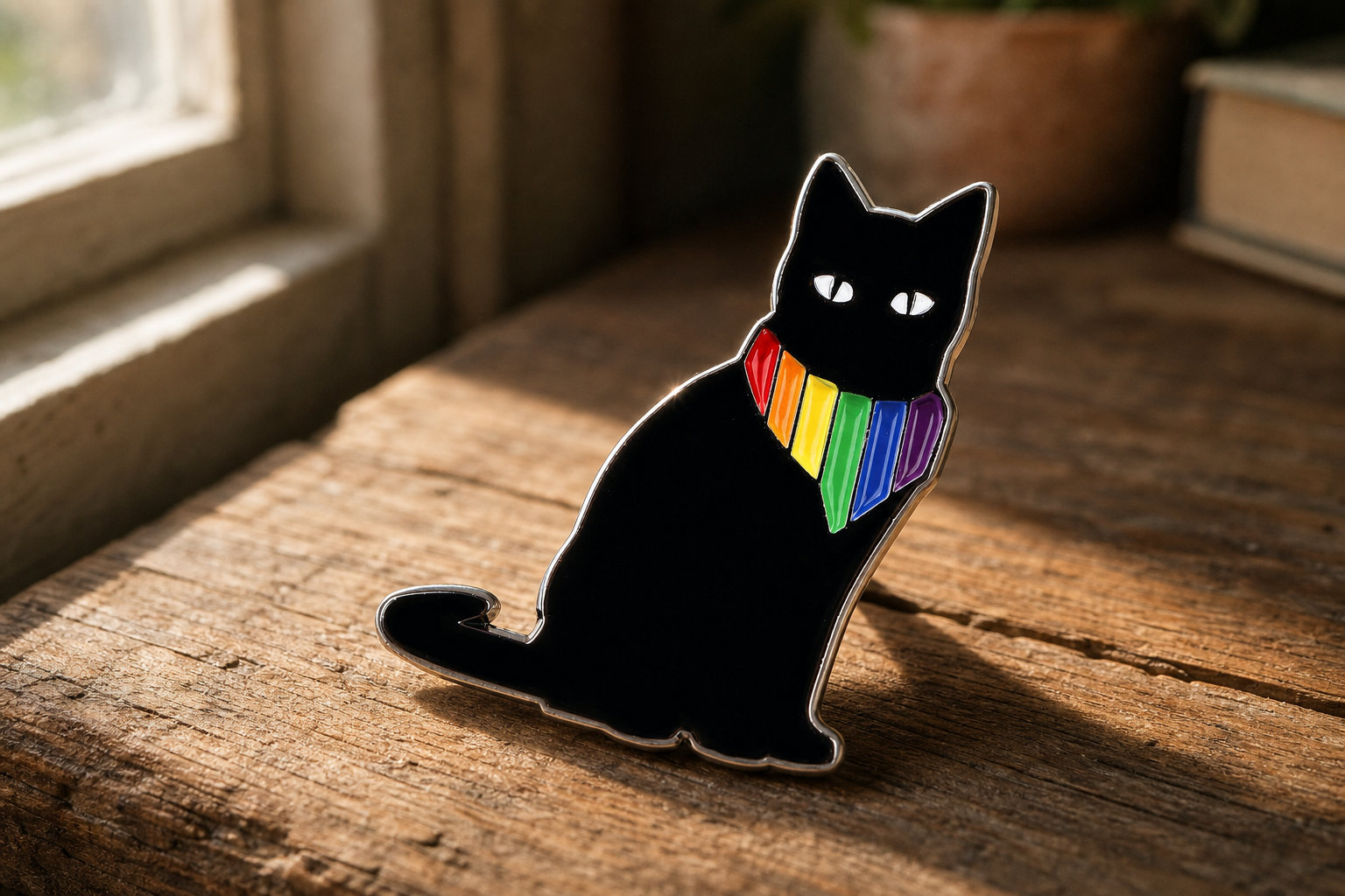 LGBTQ Black Cat Rainbow Pin