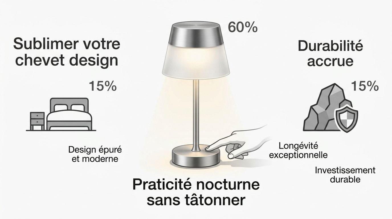 Lampe de chevet tactile au design épuré sur un meuble en bois