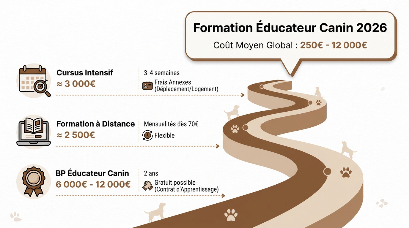 Tableau comparatif des tarifs de formation éducateur canin 2026