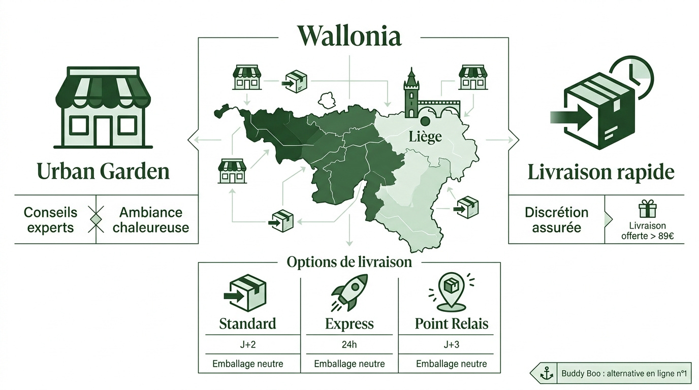 Infographie sur les boutiques de CBD et les services de livraison à Liège
