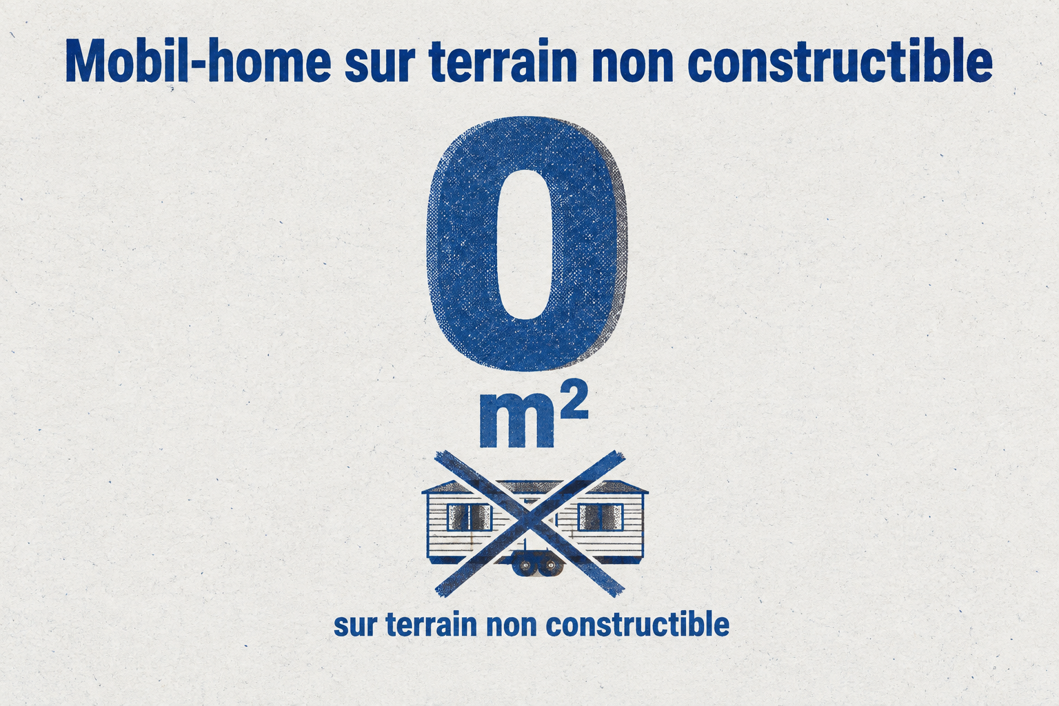 Chiffre géant 0 m² indiquant qu'aucune surface n'est autorisée pour installer un mobil-home sur un terrain non constructible, même à titre provisoire.