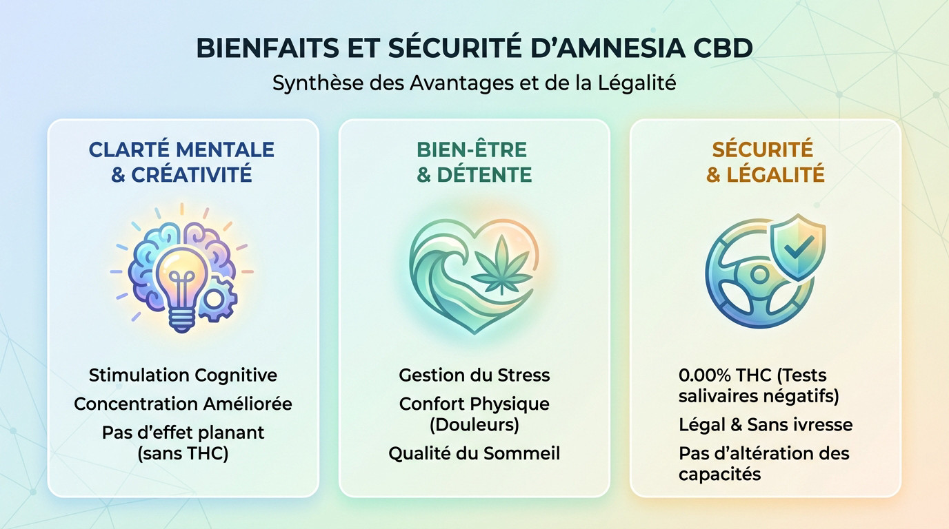Fleurs d'Amnesia CBD aux effets relaxants et stimulants sans THC