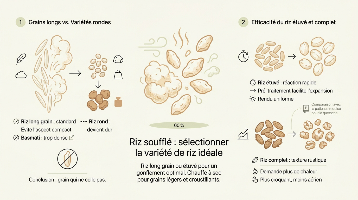 Sélection de grains de riz long grain pour riz soufflé maison
