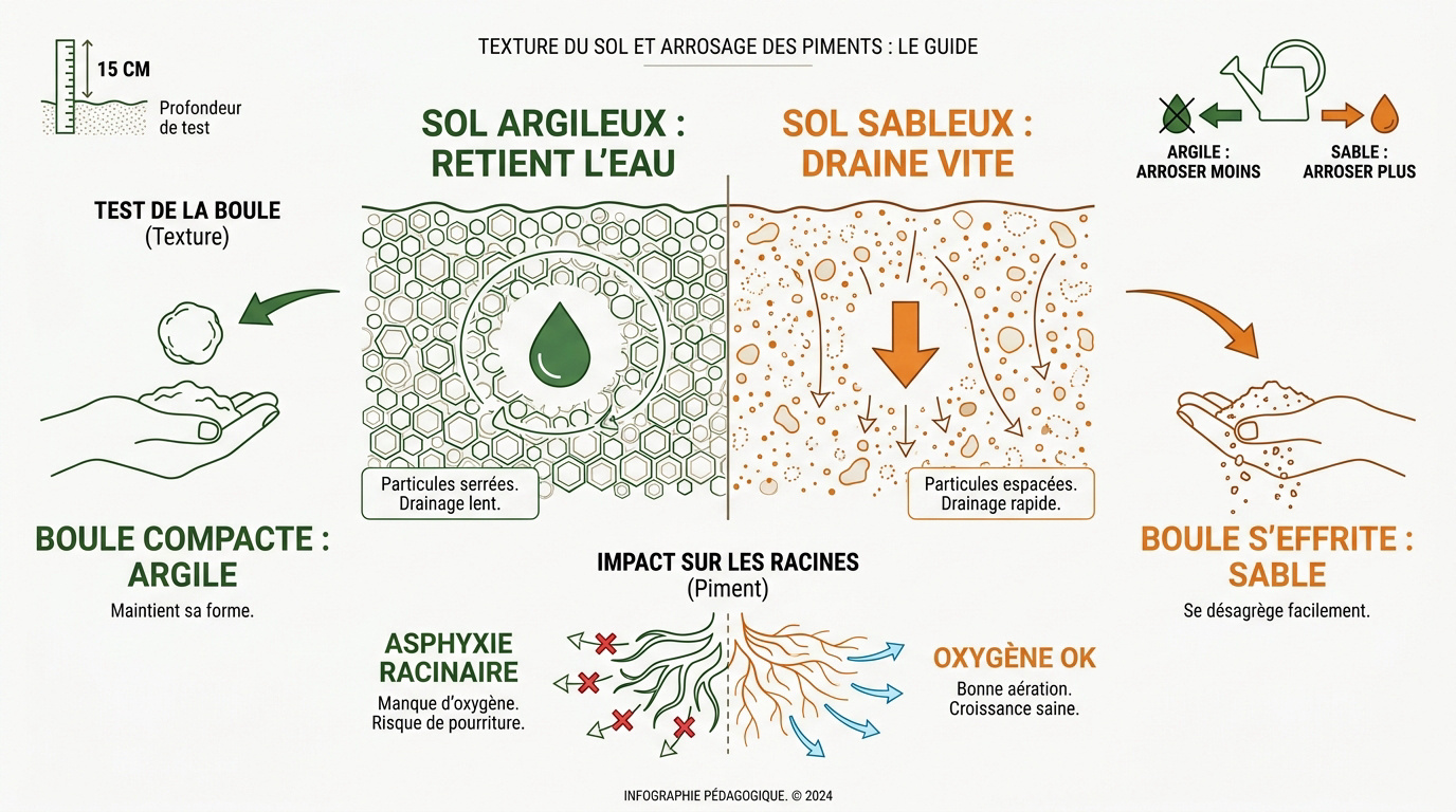 Comparaison entre un sol argileux compact et un sol sableux drainant pour la culture des piments