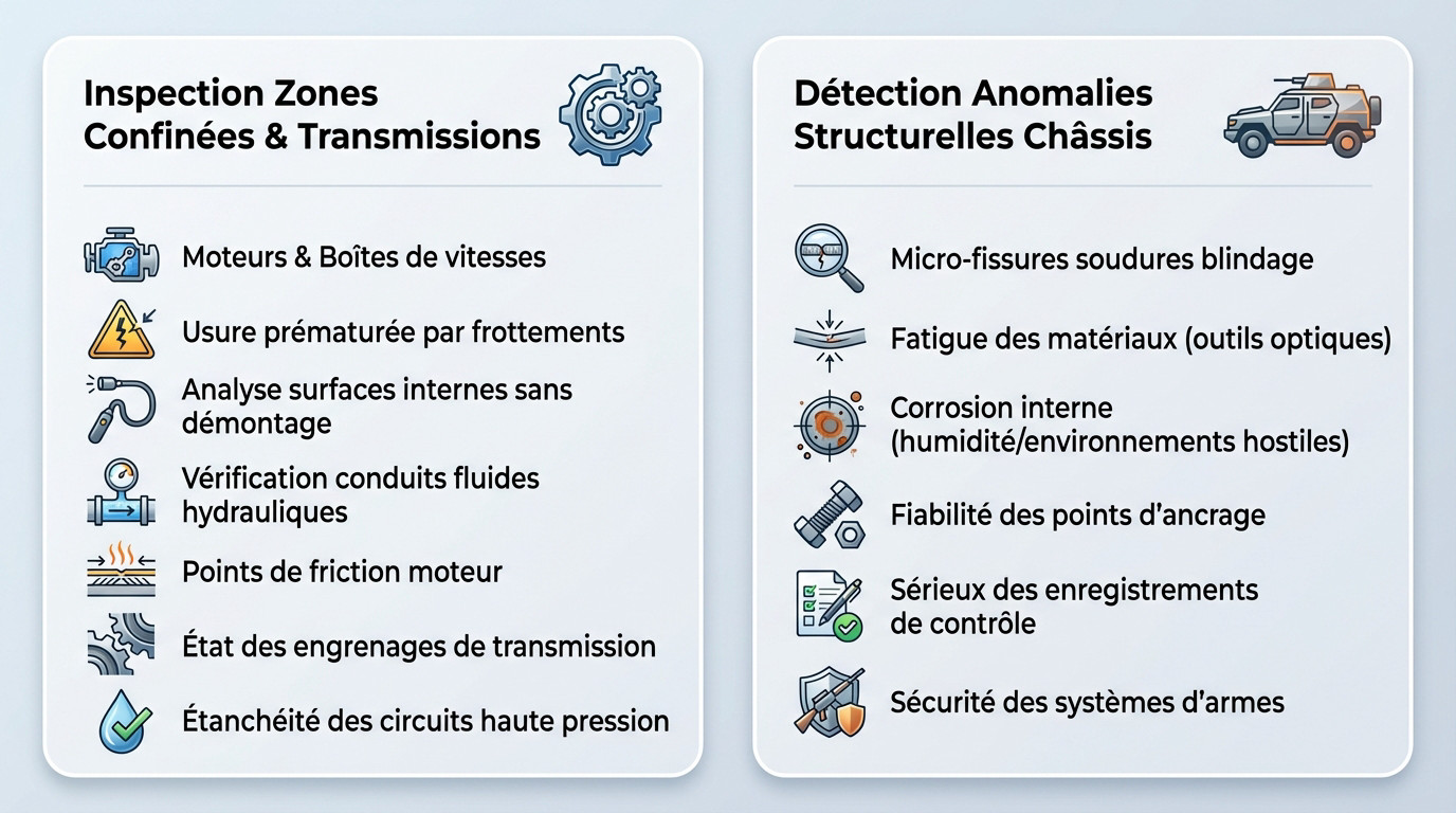 Inspection CND endoscopique sur véhicule blindé