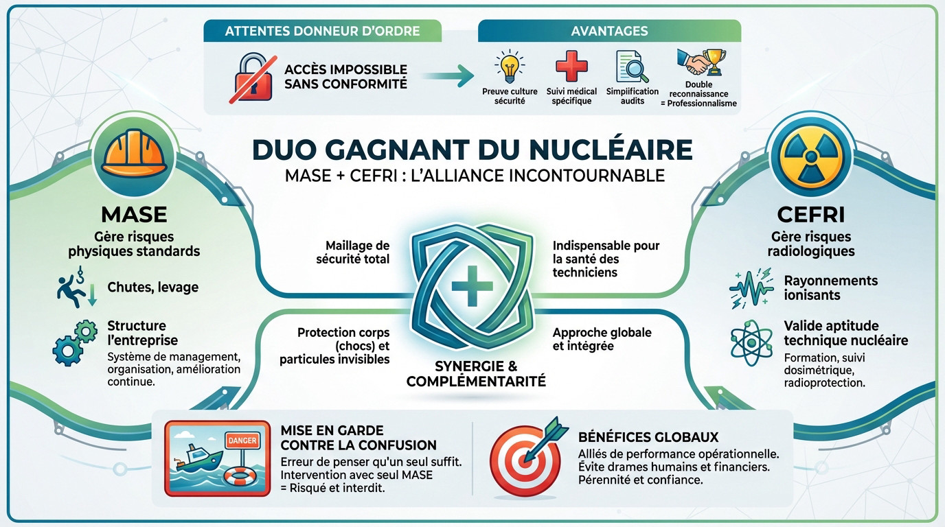 Techniciens équipés illustrant la complémentarité MASE et CEFRI dans le secteur nucléaire