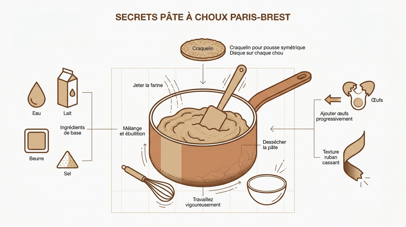 Infographie des étapes clés pour réussir la pâte à choux du Paris-Brest