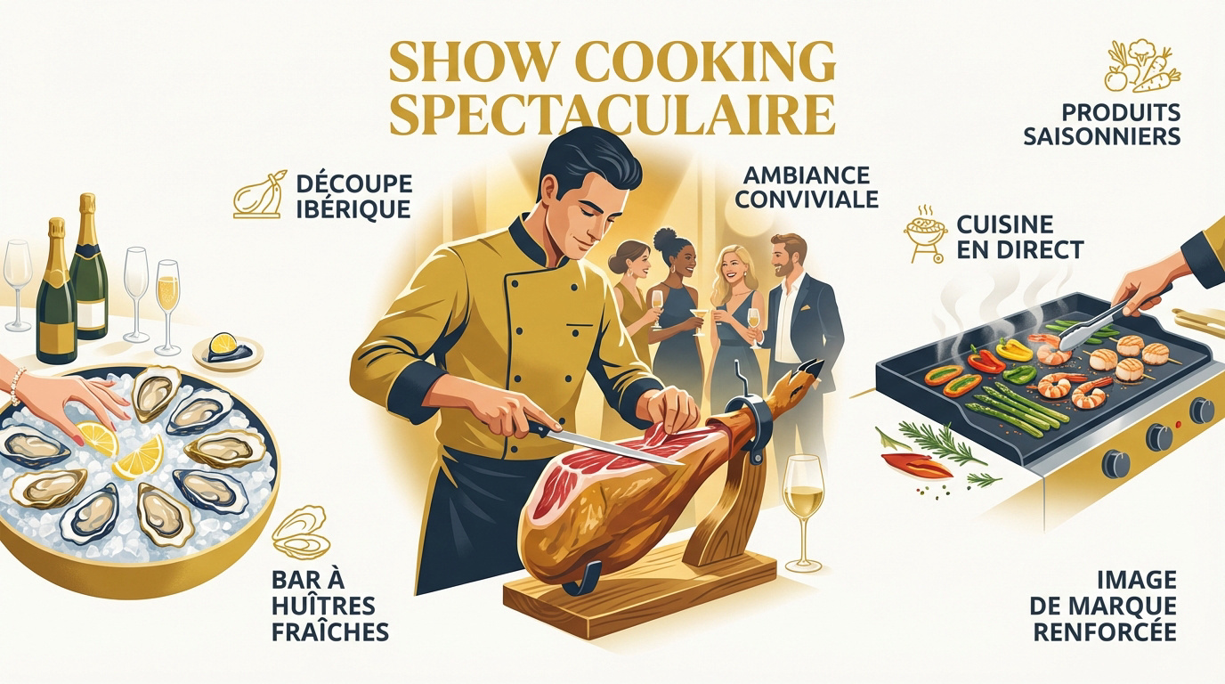 Animation de show cooking professionnel pour un cocktail dînatoire d'entreprise
