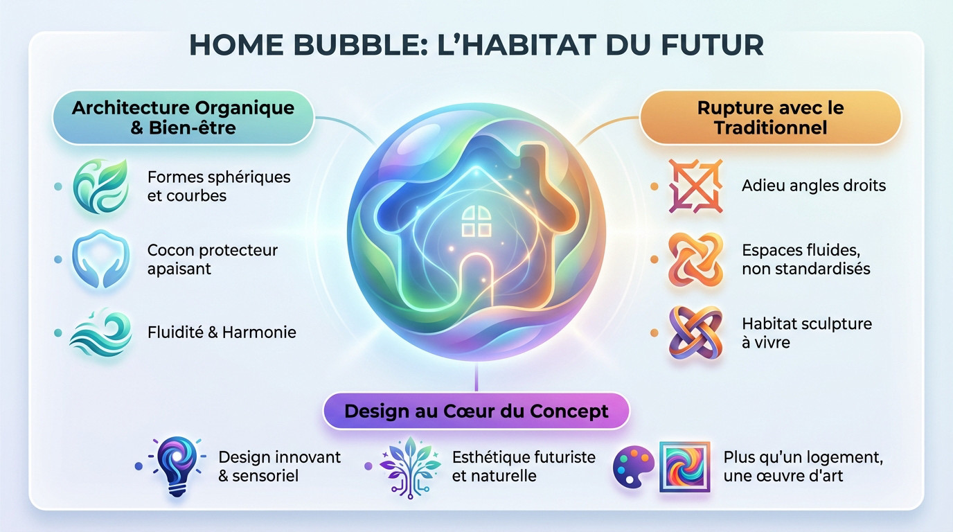 Maison bulle à l'architecture organique et futuriste intégrée dans la nature