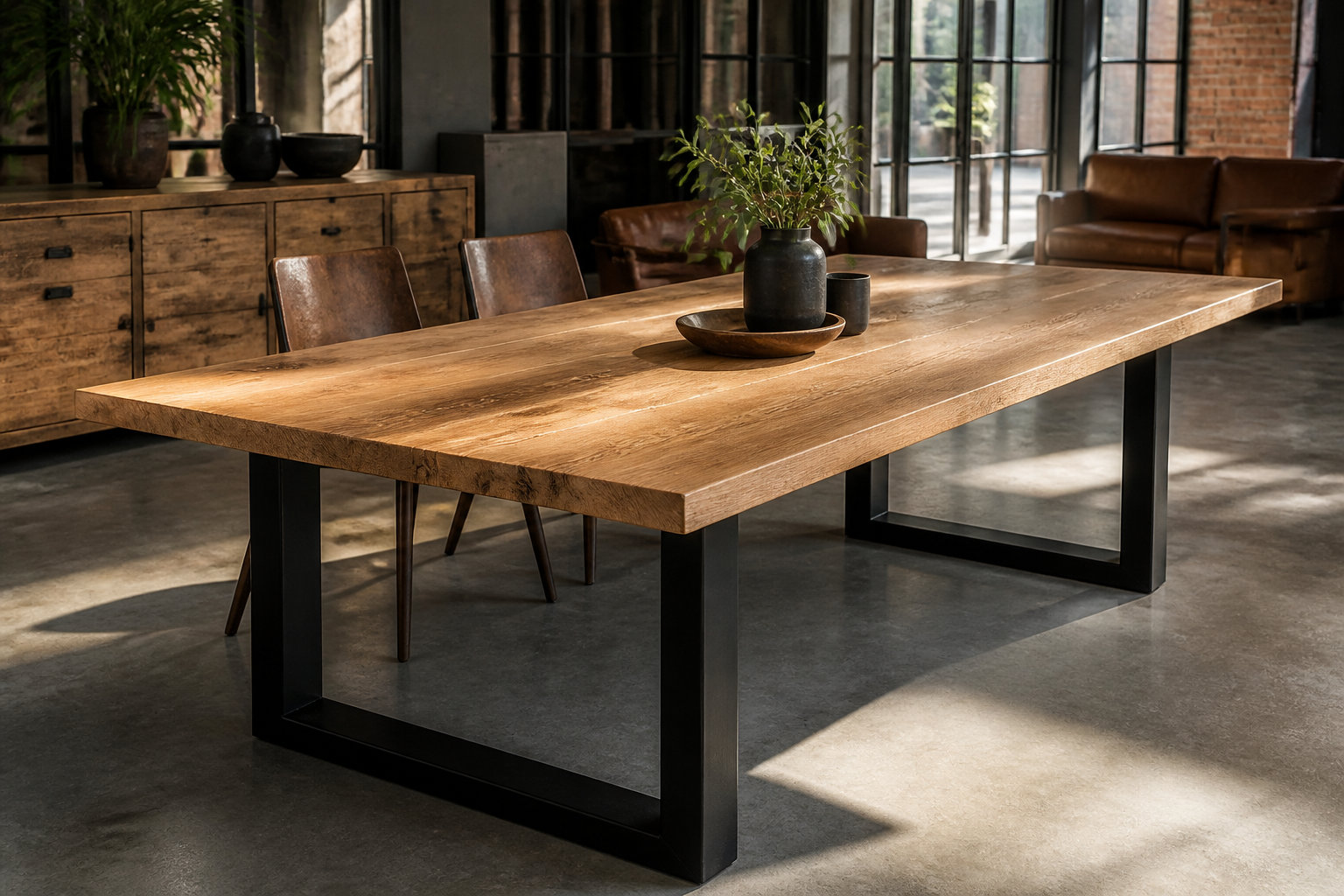 Table industrielle bois et m&eacute;tal : le mariage des textures