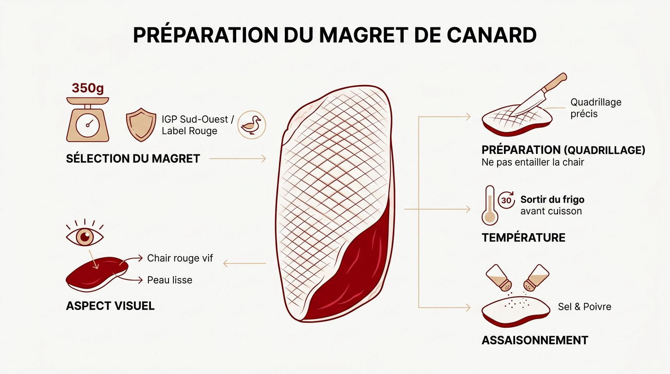 Technique de quadrillage de la peau d'un magret de canard