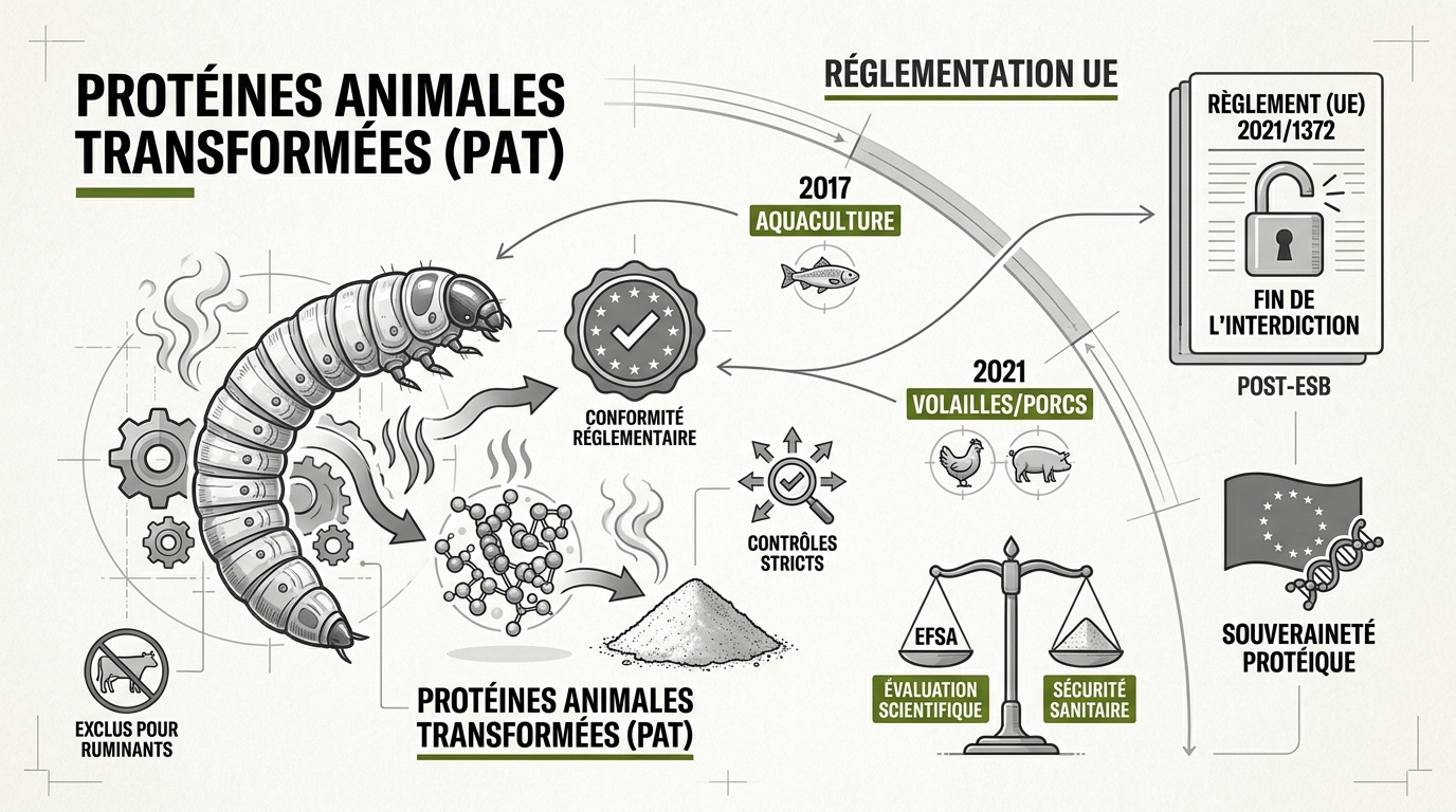 Schéma de la réglementation européenne sur les protéines animales transformées d'insectes