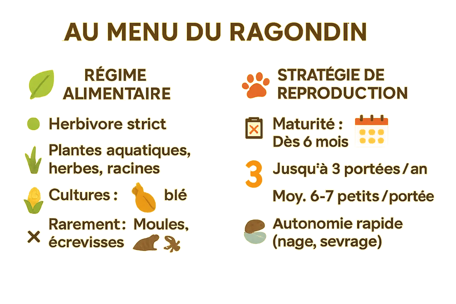 Ragondin se nourrissant de plantes aquatiques