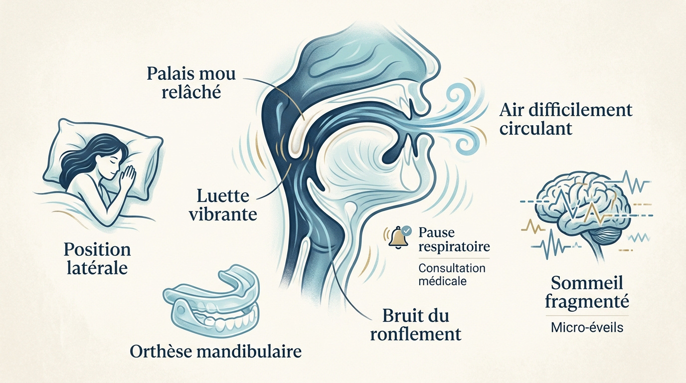 Comment savoir si on fait de l apnée du sommeil ? Schéma de l'anatomie des voies respiratoires pendant le ronflement